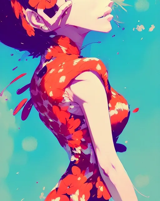 Image similar to a ultradetailed beautiful panting of a stylish woman in a flower dress, by conrad roset, greg rutkowski and makoto shinkai, trending on artstation