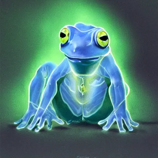 Prompt: an avatar portrait of a glass frog the species scholarly artist character, in the style of dnd beyond avatar portraits, beautiful, artistic, elegant, lens flare, magical, lens flare, nature, realism, stylized, art by jeff easley