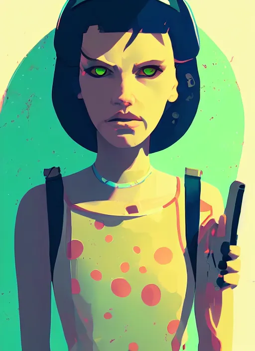 Prompt: a portrait of a pretty sewer punk young lady by james gilleard
