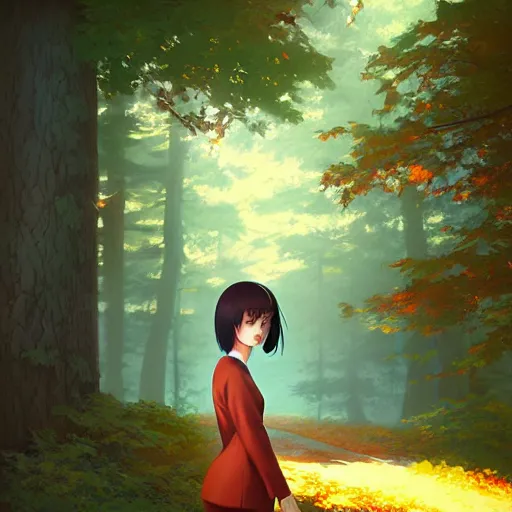 Image similar to realistic render of the character maple tree from bofuri by ross draws, forest background by ilya kuvshinov, digital anime art by ross tran, composition by sana takeda, lighting by greg rutkowski