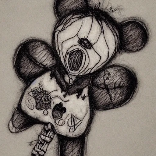 Prompt: grunge drawing of a cartoon teddy bear by mrrevenge, corpse bride style, horror themed, detailed, elegant, intricate