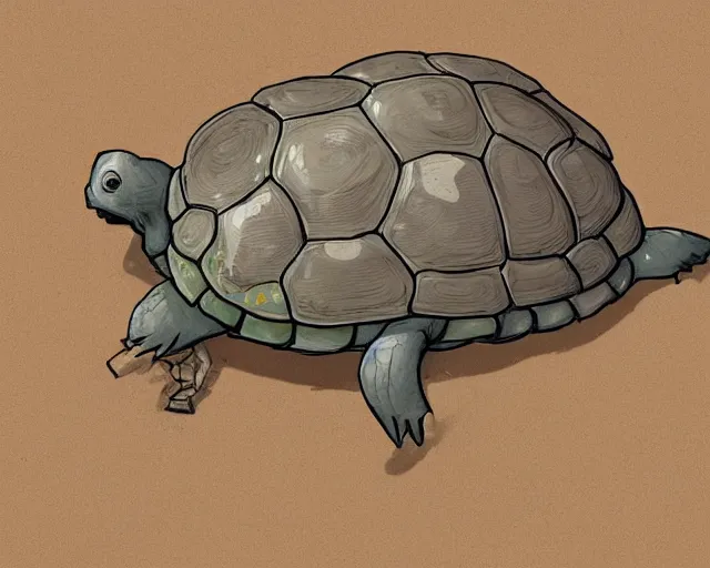 Image similar to a study of cell shaded cartoon turtle with 6 legs from howl's moving castle ( 2 0 0 4 ), on a desert road, illustration, wide shot, subtle colors, post grunge, concept art by josan gonzales and wlop, by james jean, victo ngai, highly detailed, sharp focus, trending on artstation, hq, deviantart, art by artgem