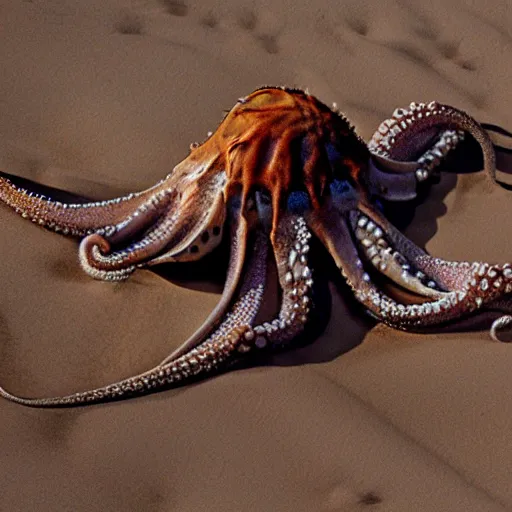 Image similar to National Geographic photo of octopus being crucified in the desert