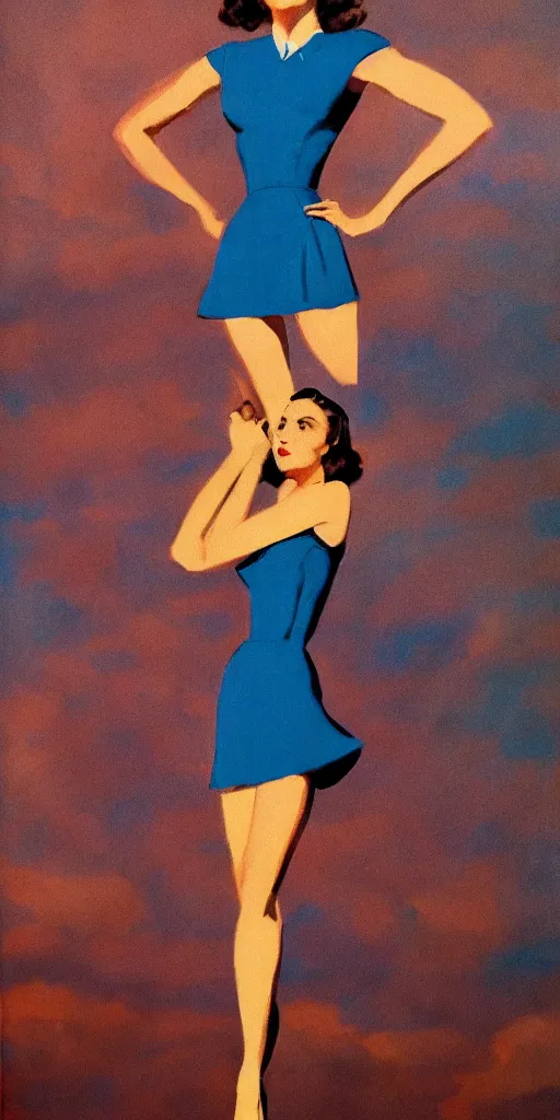 Image similar to full body portrait of gal gadot in the style of bill medcalf, blue sky with a few clouds, retro, 1 9 5 0, 4 k, detailed, headroom, rule of thirds