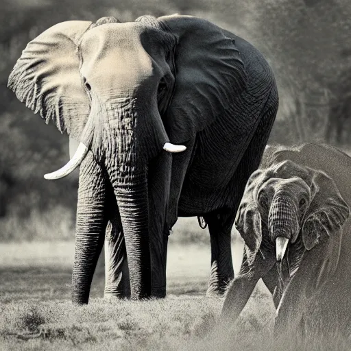 Prompt: a photo of an elephant and a gigantic tarantula