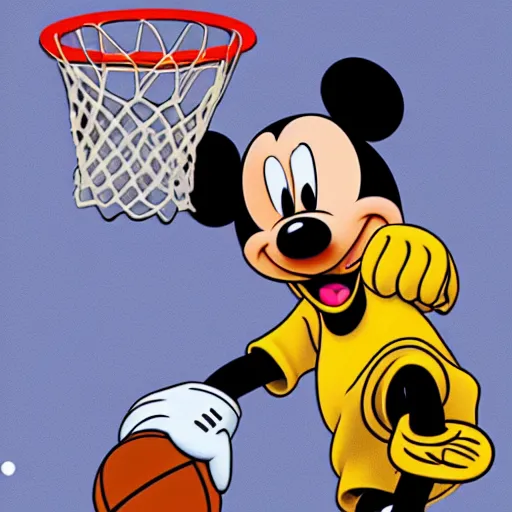 Image similar to Mickey Mouse dunking on Lebron James digital art