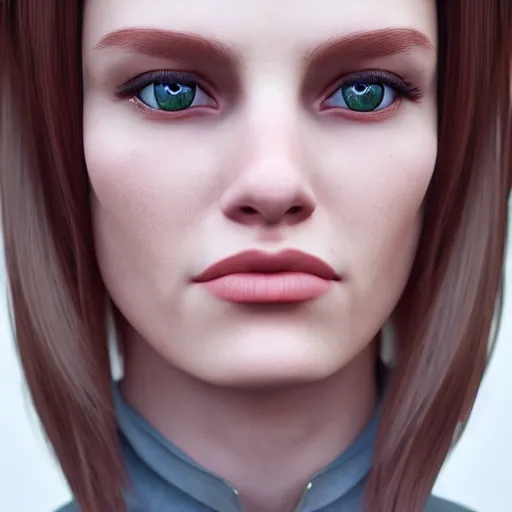 Image similar to beautiful girl her name was helga. she had red hair and green eyes and wanted to become a journalist when she grew up, beautiful portrait, symmetrical, character concept style trending on artstation concept art detailed octane render cinematic photo - realistic 8 k high detailed