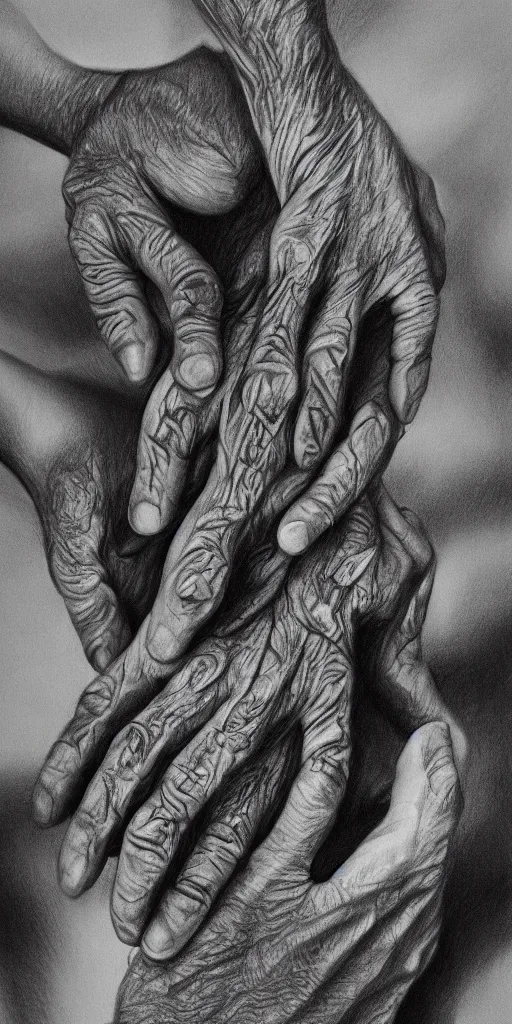 Prompt: hyper detailed pencil drawing of human hand