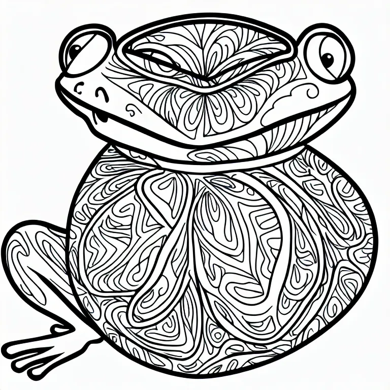 Image similar to beautiful frog, ornamental, fractal, line art, vector, outline, simplified, colouring page