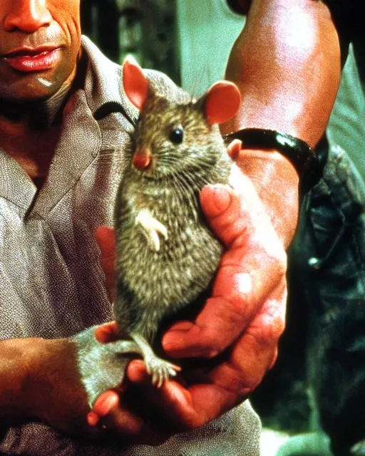 Image similar to film still close - up shot of dwayne johnson as john coffey petting a mouse in the movie the green mile. photographic, photography