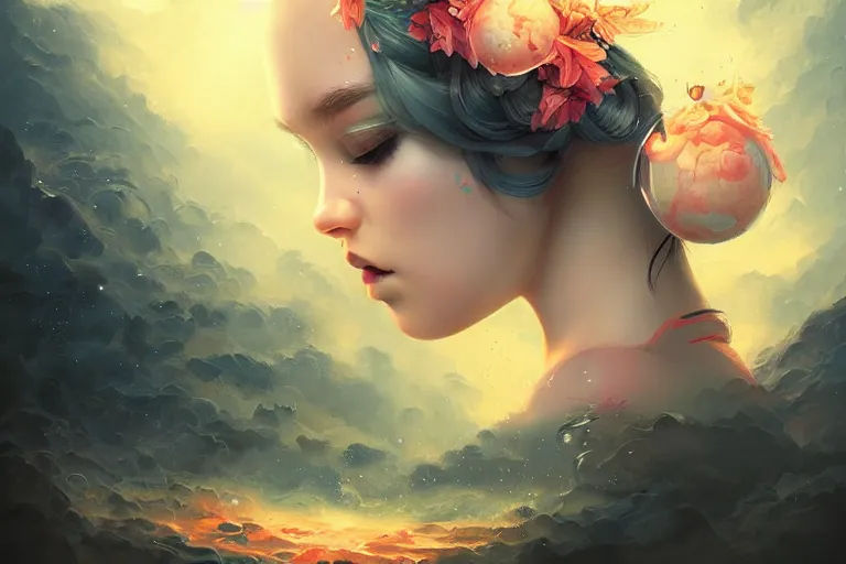 Prompt: daydreaming by ross tran, detailed painting, pop surrealism, a vivid landscape, a simple vector based illustration, minimalist, an ultrafine detailed painting by rafal olbinski, airbrush art, artgerm, very detailed, skeuomorphic, behance contest winner