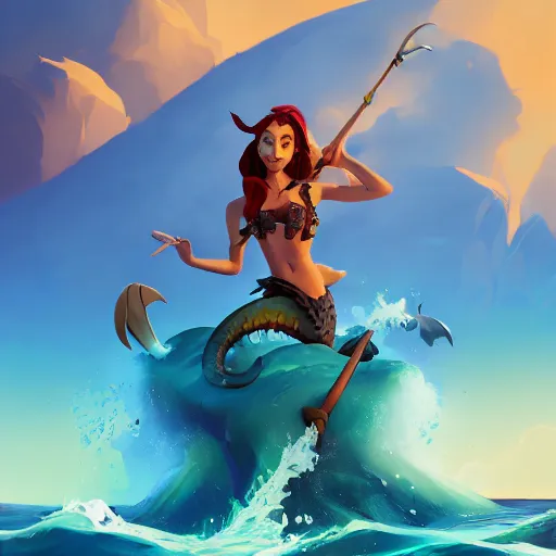 Image similar to jack the pirate mermaid on sea of thieves game avatar hero, behance hd by jesper ejsing, by rhads, makoto shinkai and lois van baarle, ilya kuvshinov, rossdraws global illumination