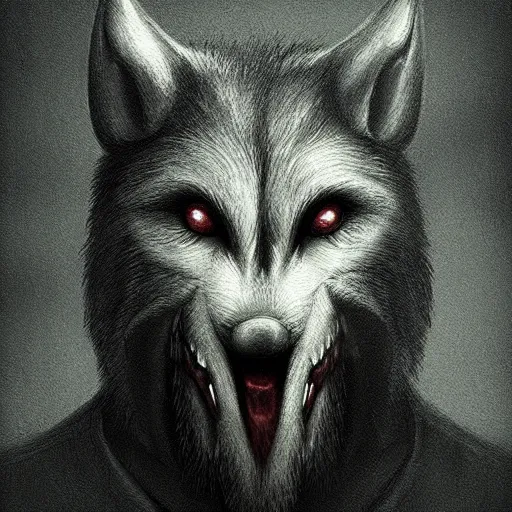 Image similar to Head wolf character, artwork by Antón Semenov