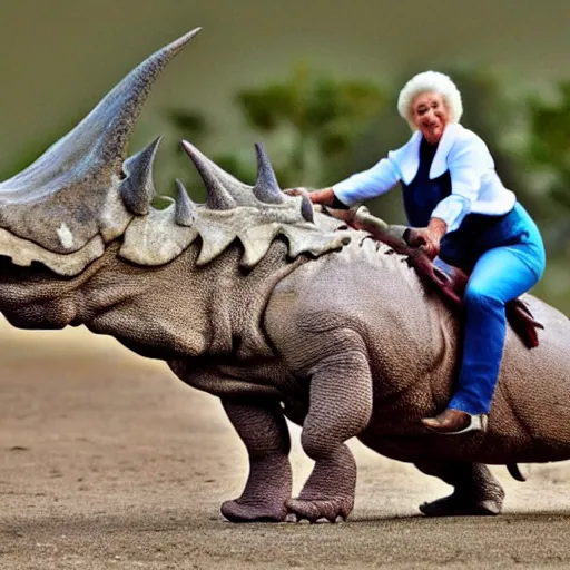 Image similar to mirtha legrand riding a triceratops