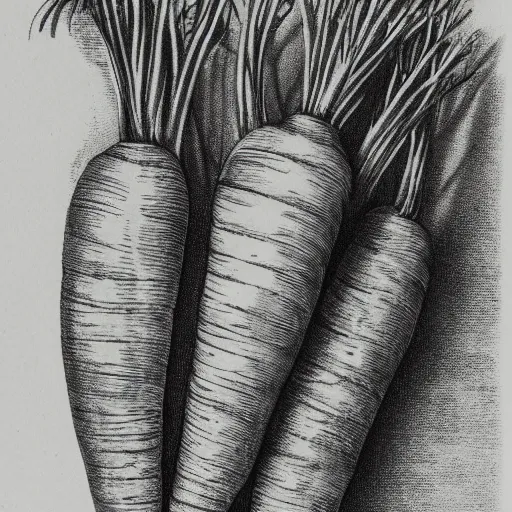 Carrot Drawing - Original Pen and Ink - Framed