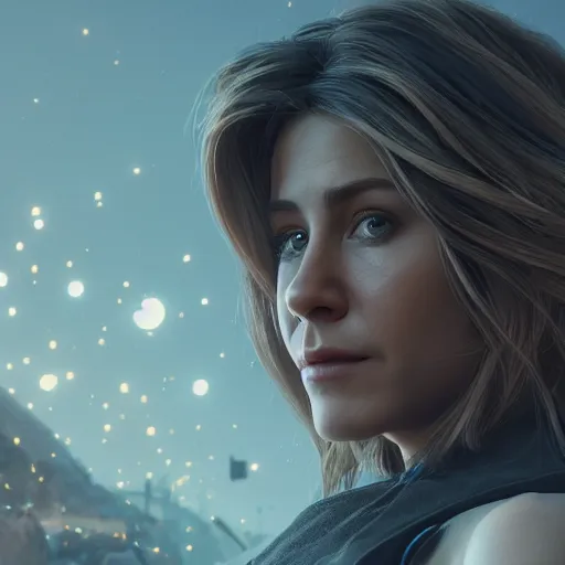 Image similar to portrait of aniston, 8 k uhd, unreal engine, octane render in the artstyle of finnian macmanus, john park and greg rutkowski