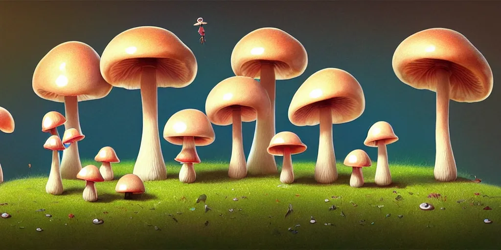 Image similar to 360 degree equirectangular, anthropomorphic mushroom family portrait, Art Deco nature, fantasy, Pixar cute character design, intricate art deco mushroom patterns, elegant, sharp focus, art by Artgerm and beeple and Greg Rutkowski and WLOP, 360 degree equirectangular, 360 monoscopic equirectangular