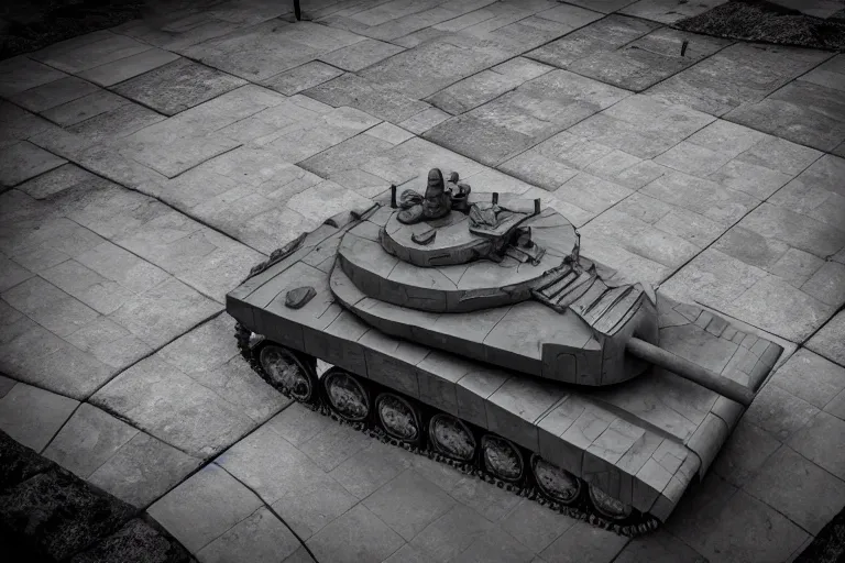 Prompt: photo of Monument in the form of a tank, 8k, beautuiful light, photorealism, cinematic, elegant, highly detailed, geometric, sharp focus