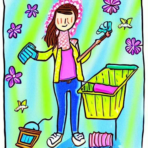 Prompt: spring cleaning illustration by libby vanderploeg