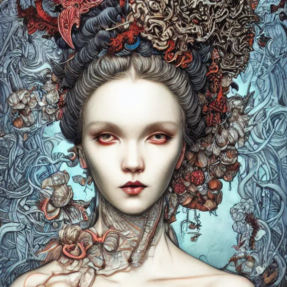 Image similar to a highly detailed portrait in the style of james jean and in the style of gerald brom.