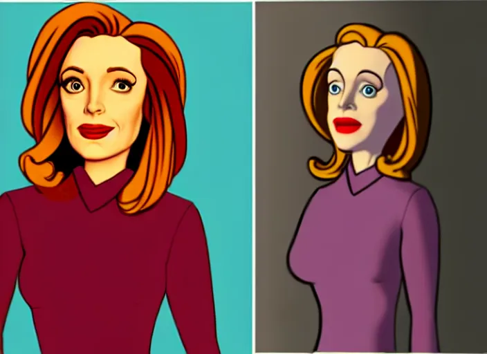 Image similar to dana scully in the style of 1 9 7 0 s disney animation