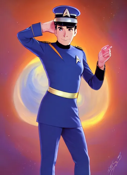 Image similar to cute star trek officer captain crunch, natural lighting, path traced, highly detailed, high quality, digital painting, by don bluth and ross tran and studio ghibli and alphonse mucha, artgerm