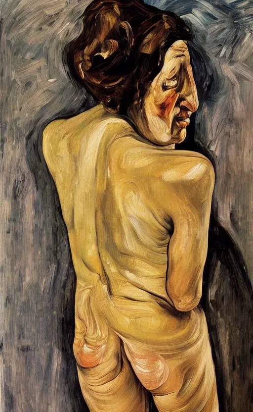 Prompt: Oil painting figurative painting of a Woman by Lucian Freud, Abstract brush strokes, Masterpiece