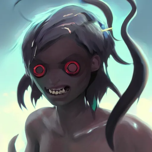 Prompt: a cyclops demon with black skin, highly detailed, digital painting, artstation, matte, by makoto shinkai, animation style