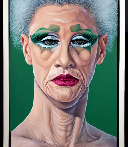 Image similar to a high quality, high detail, portrait of a drag queen by neil welliver, intense look in the eyes, moody, nostalgic