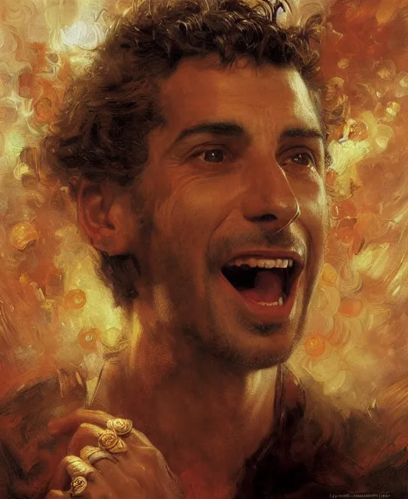 Image similar to portrait of eros ramazzotti, joyful, highly detailed painting by gaston bussiere, craig mullins, j. c. leyendecker 8 k,