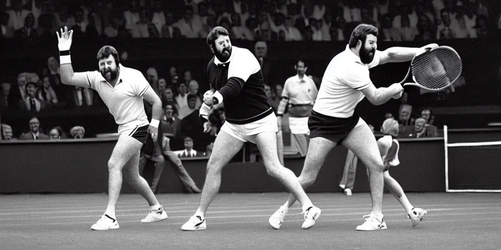 Image similar to photo of geoff capes wiining wimbledon tennis final against steve silk hurley