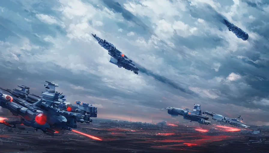 Image similar to wide view of missiles about to hit washington dc, cloudy sky, hyperdetailed, artstation, cgsociety, 8 k