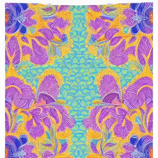 Image similar to a beautiful, symmetric floral pattern by james jean, multicolor, ultra high details, triade color scheme, # 2 2 3 3 e 6