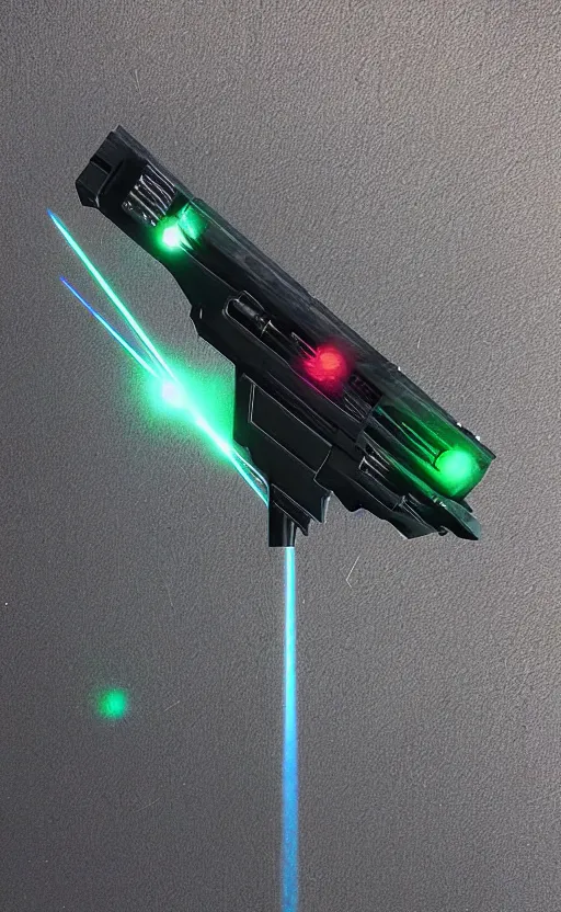 Image similar to “ geometric laser gun, floating in dark space ”