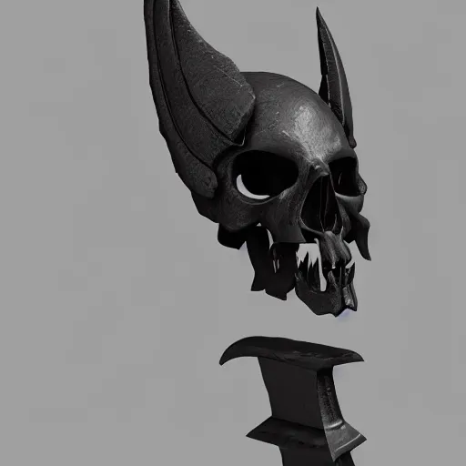 Image similar to a black sword skull crest, sharp tip, ornament, weapon, a 3 d render by dom qwek, studio lighting, front side view full sheet, trending on polycount, artstation, hard surface modeling, rendered in maya, 3 ds max, blender, artstation hd, vray