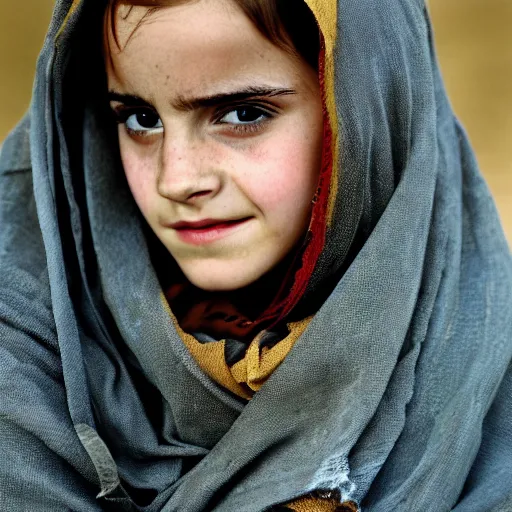 Image similar to photo of emma watson, afghan girl, award - winning photo by national geographic