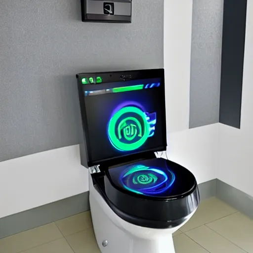 Prompt: toilet with gamer branding, alienware