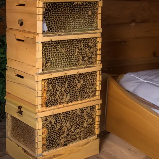 Image similar to bed inside a bee hive chamber