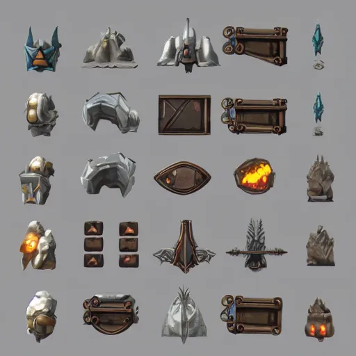 Image similar to rpg pc game inventory equipment body placement icons, solid white, unreal 5, ultra icon, flat style