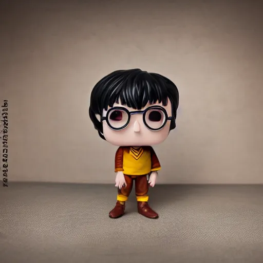 Image similar to funko pop doll of harry potter taken in a light box with studio lighting, some background blur