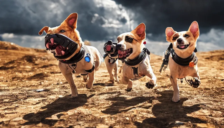 Prompt: Cyborg dogs Conquering planet earth, 4k photography award winning,