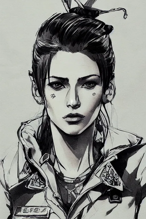 Image similar to beautiful portrait of a female officer wearing a fancy naval uniform, concept art by yoji shinkawa, felt tip pen, intricate detail, sharp focus, illustration