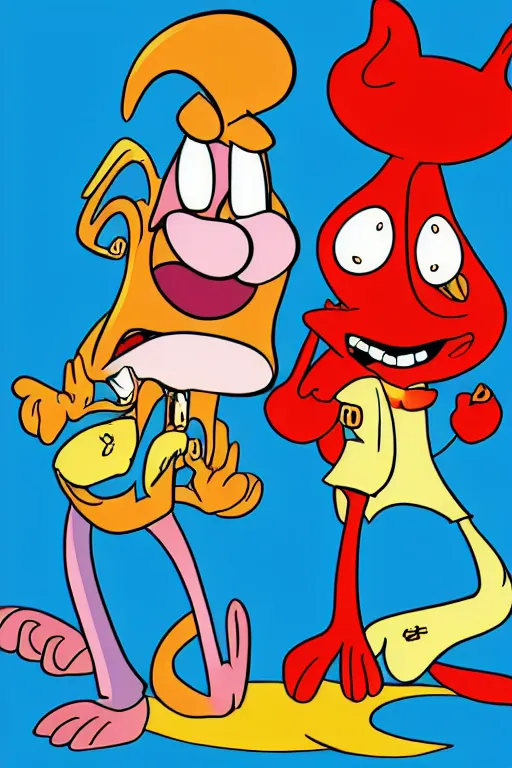 Image similar to cartoon drawing of ren and stimpy as older characters