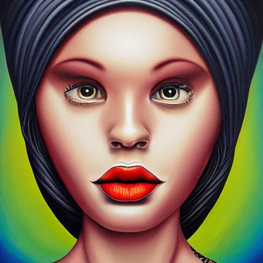 Image similar to behance contest winner, airbrush art, a painting of a woman, minimalist, skeuomorphic, detailed painting, very detailed, pop surrealism, an ultrafine detailed painting by rafal olbinski