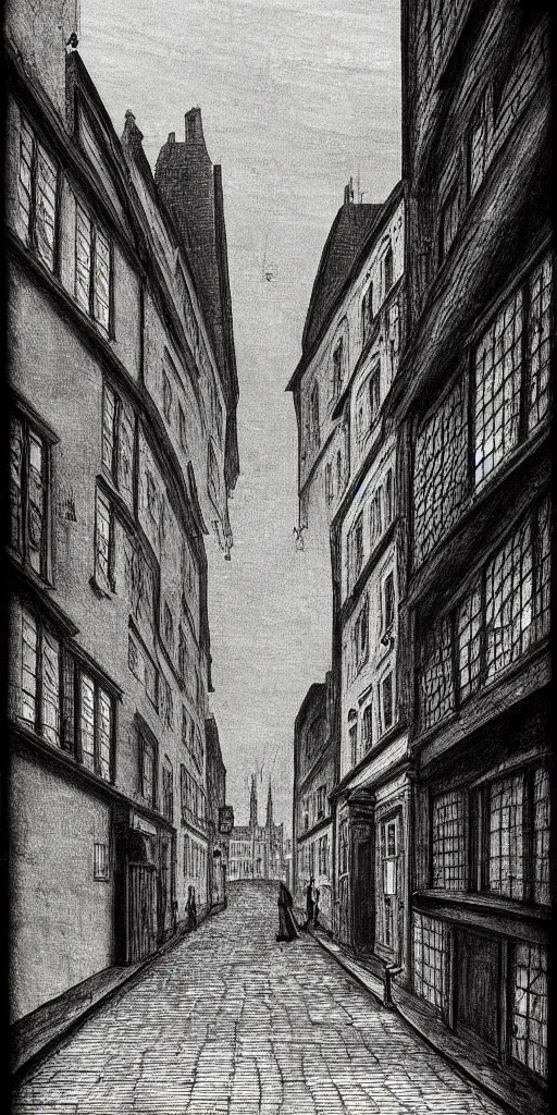 Image similar to shallow street in london 1 6 5 0, so many thrash, german expressionism, black and white, photorealistic style, scretch, dust, grain, creepy