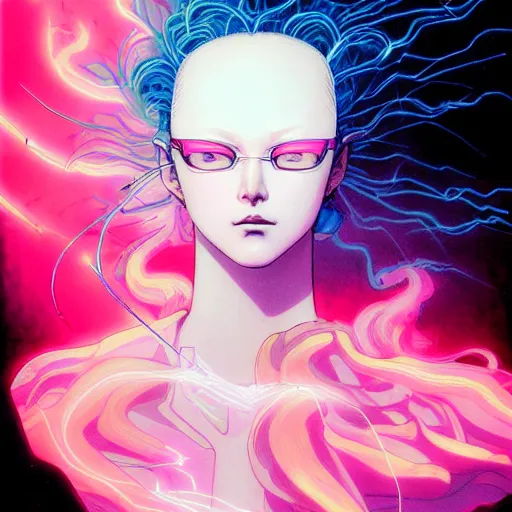 Image similar to prompt : pink lightning portrait soft light painted by james jean and katsuhiro otomo and erik jones, inspired by evangeleon anime, smooth face feature, intricate oil painting, high detail illustration, sharp high detail, manga and anime 1 9 9 9