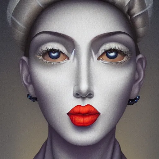 Image similar to a painting of a stylish person in the present, an ultrafine detailed painting by rafal olbinski, behance contest winner, pop surrealism, detailed painting, very detailed, minimalist, skeuomorphic, airbrush art