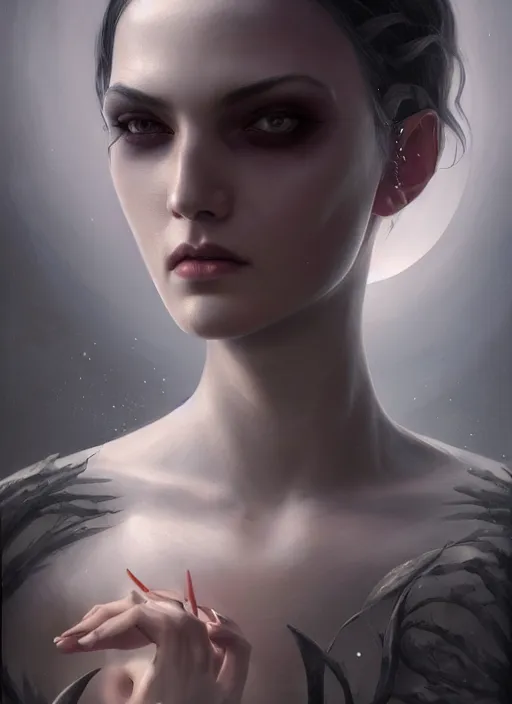 Image similar to octane render, unreal engine, symmetrical realistic, portrait, close - up, dark witch, painting by tom bagshaw, smooth, sharp focus