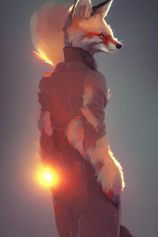 Image similar to a fox fursona, trending on artstation, by kawacy, furry art, digital art, cyberpunk, high quality, backlighting