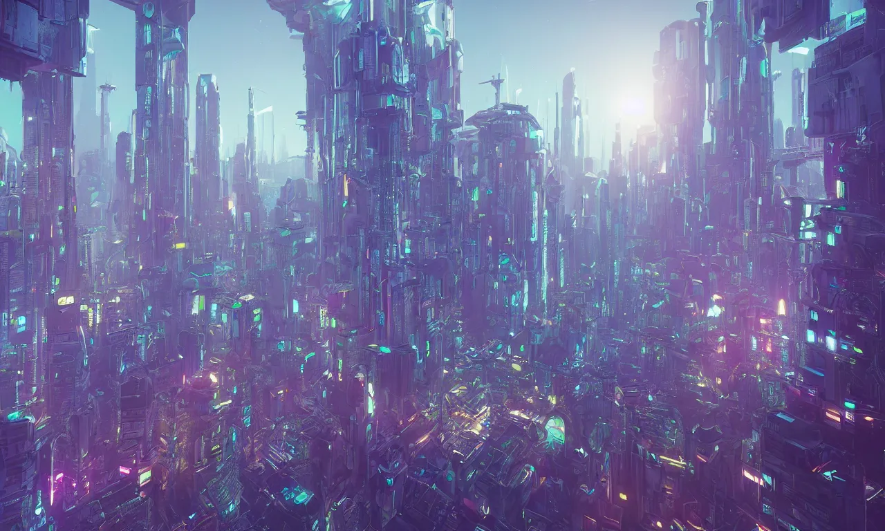 Prompt: futuristic city, a matte painting by mike winkelmann, cgsociety, space art, retrowave, rendered in cinema 4 d, synthwave